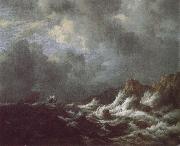 Rough Sea with Sailing vessels off a Rocky coast